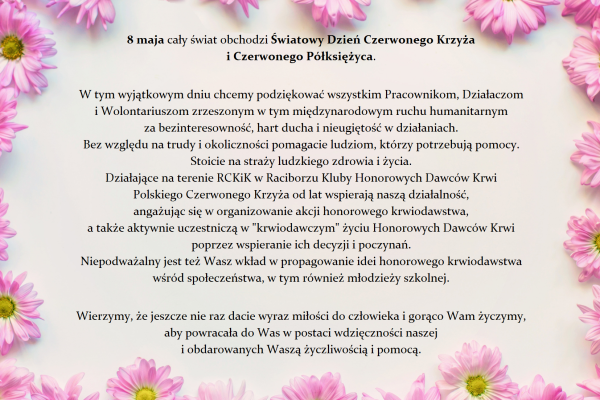 8 maja - Światowy Dzień Czerwonego Krzyża i Czerwonego Półksiężyca