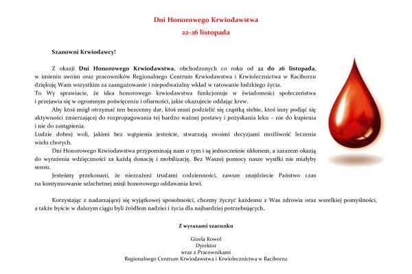 Życzenia na dni Honorowego Krwiodawstwa