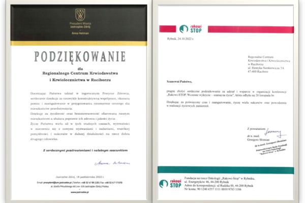 Podziękowania dla RCKiK Racibórz